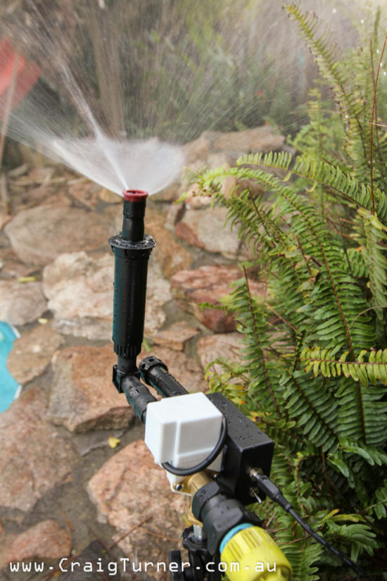 Animal Repellent Automatic Sprinkler Spray Wide spray close up Craig